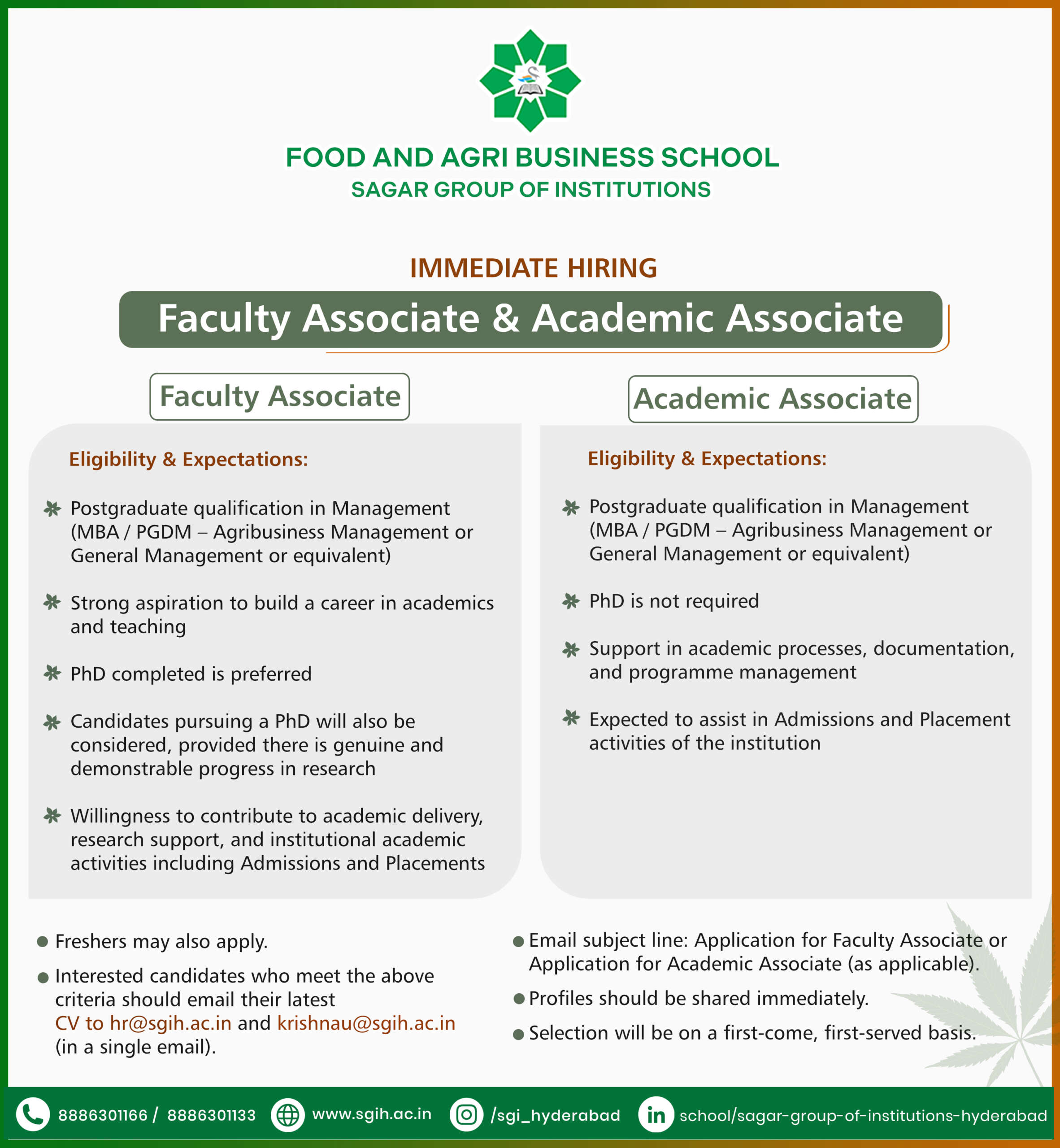 Apply for Faculty and Academic Associate Positions